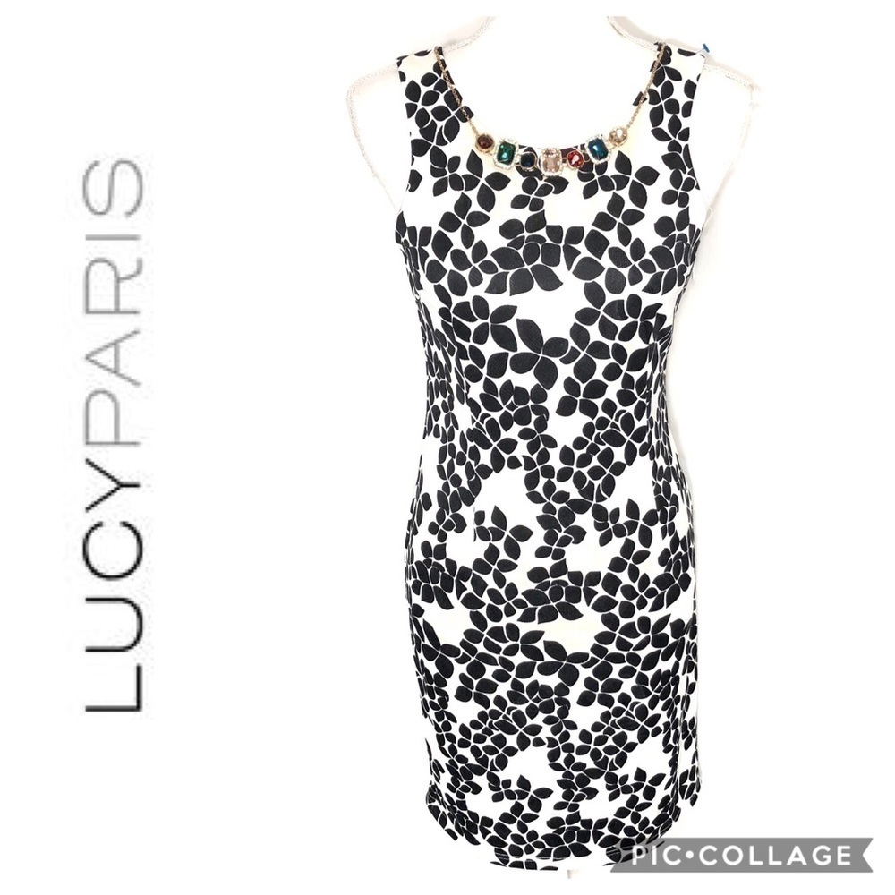 Lucy Paris Jeweled Neckline Dress Small Women’s Black Sheath